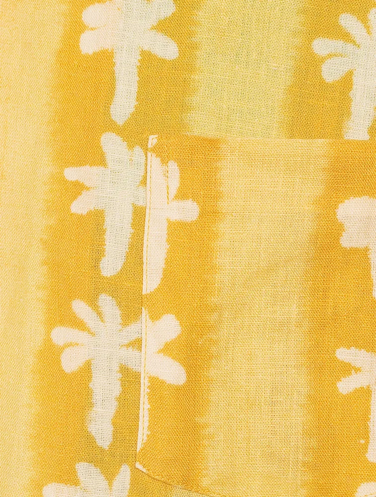 Linen Cuban Pajama Set Palm Stripe