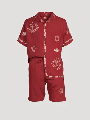 Linen Cuban Pajama Set With Embroidery