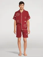 Linen Cuban Pajama Set With Embroidery
