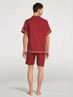 Linen Cuban Pajama Set With Embroidery