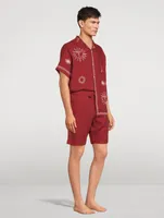 Linen Cuban Pajama Set With Embroidery
