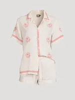 Linen Cuban Pajama Set With Embroidery