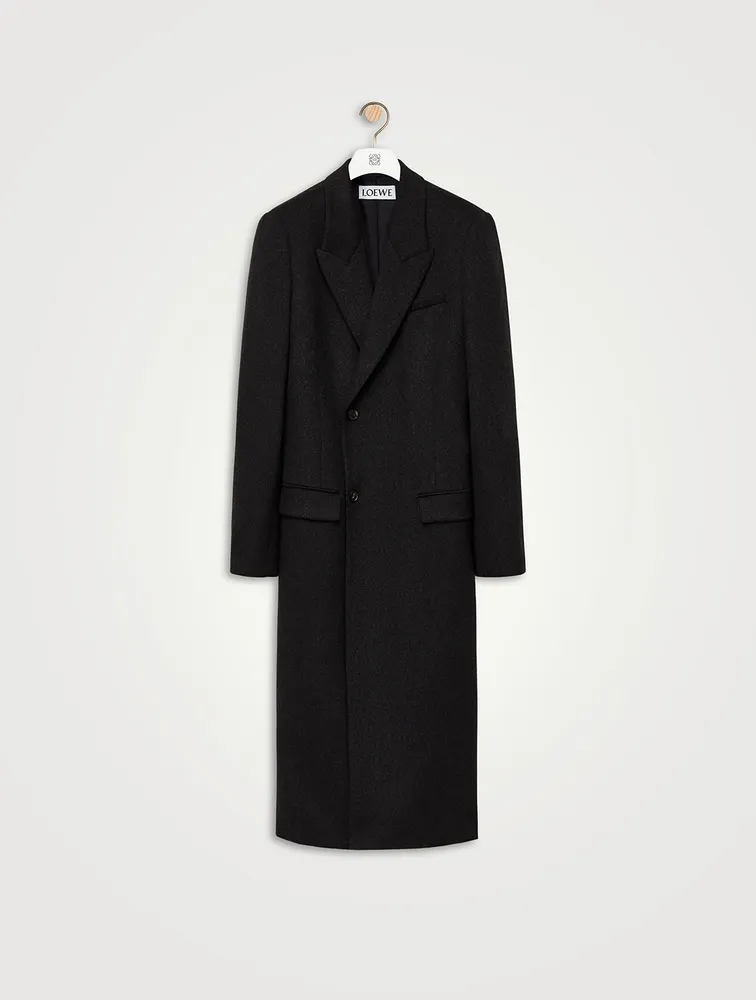 Wool-Blend Double-Breasted Long Coat