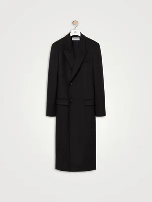 Wool-Blend Double-Breasted Long Coat