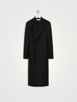 Wool-Blend Double-Breasted Long Coat