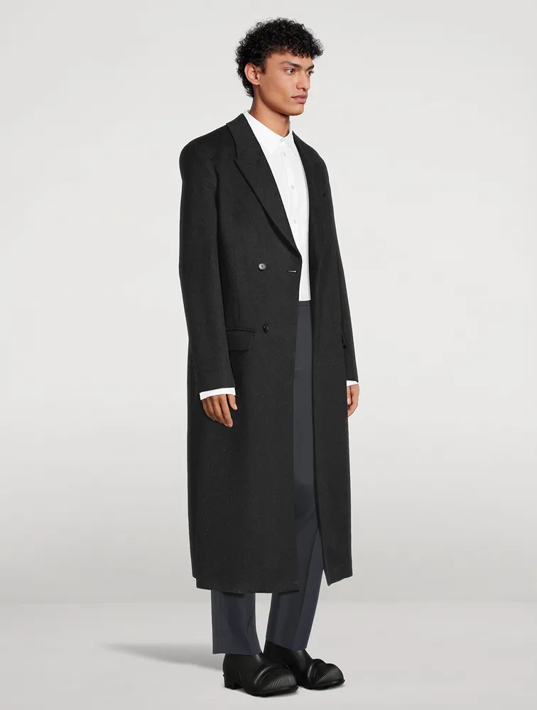 Wool-Blend Double-Breasted Long Coat