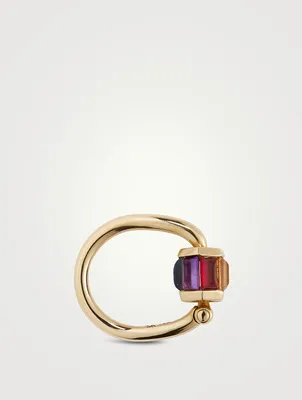 18K Gold Total Baguette Trundle Lock Ring With Multi-Stones
