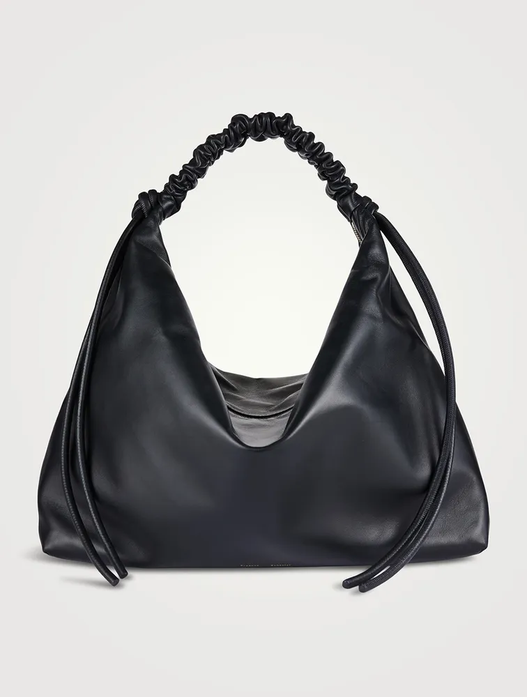 Large Drawstring Leather Shoulder Bag