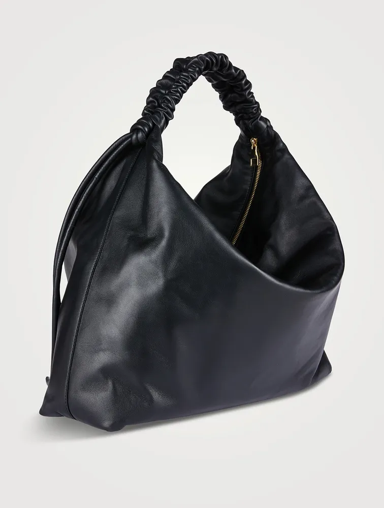Large Drawstring Leather Shoulder Bag