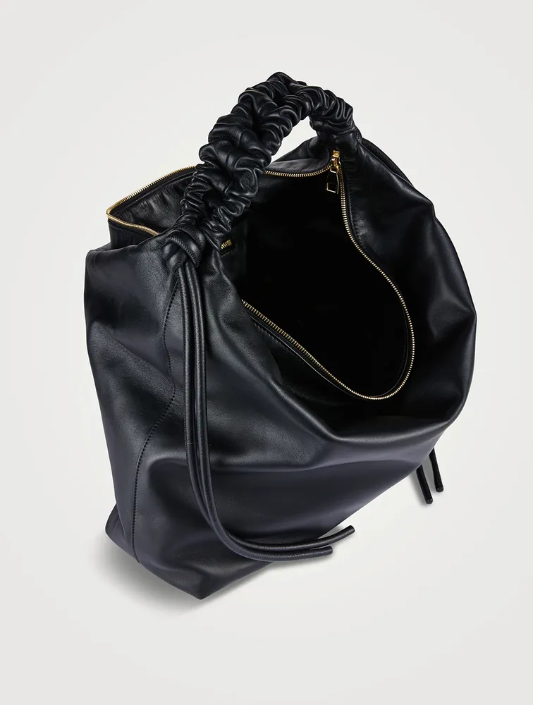 Large Drawstring Leather Shoulder Bag
