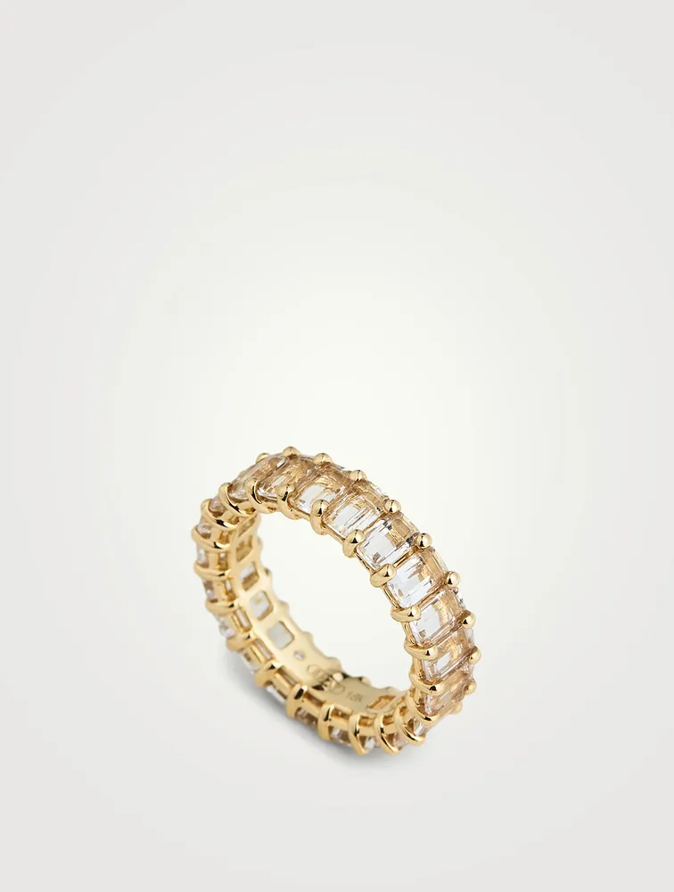 18K Gold White Topaz Eternity Band Ring