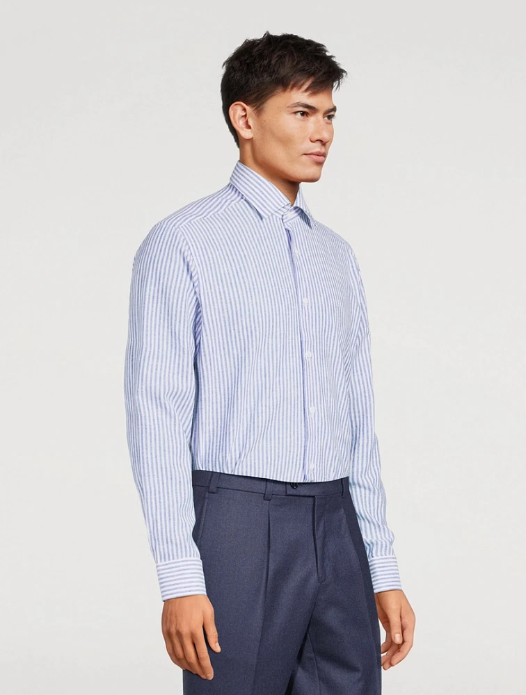 Thornhill Linen And Cotton Shirt Striped Print