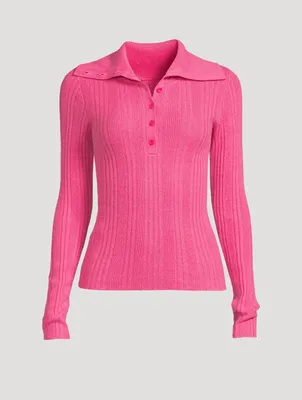 Cashmere Reversible Ribbed Polo Sweater