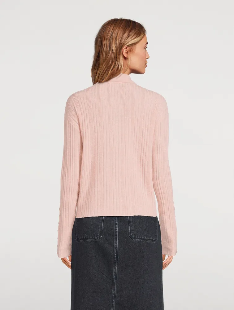 Ribbed Cashmere Collared Cardigan