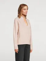 Wool Cashmere Marled Open Neck Sweater
