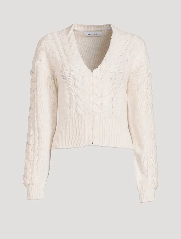 Wool Cashmere Cable Mix Cropped Cardigan