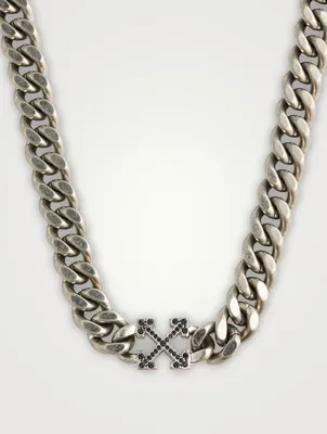 Curb Chain Arrow Necklace With Crystal