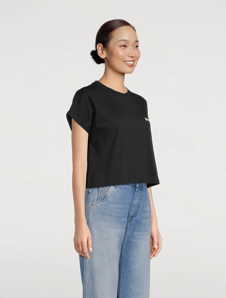 Flocked Logo Cropped T-Shirt