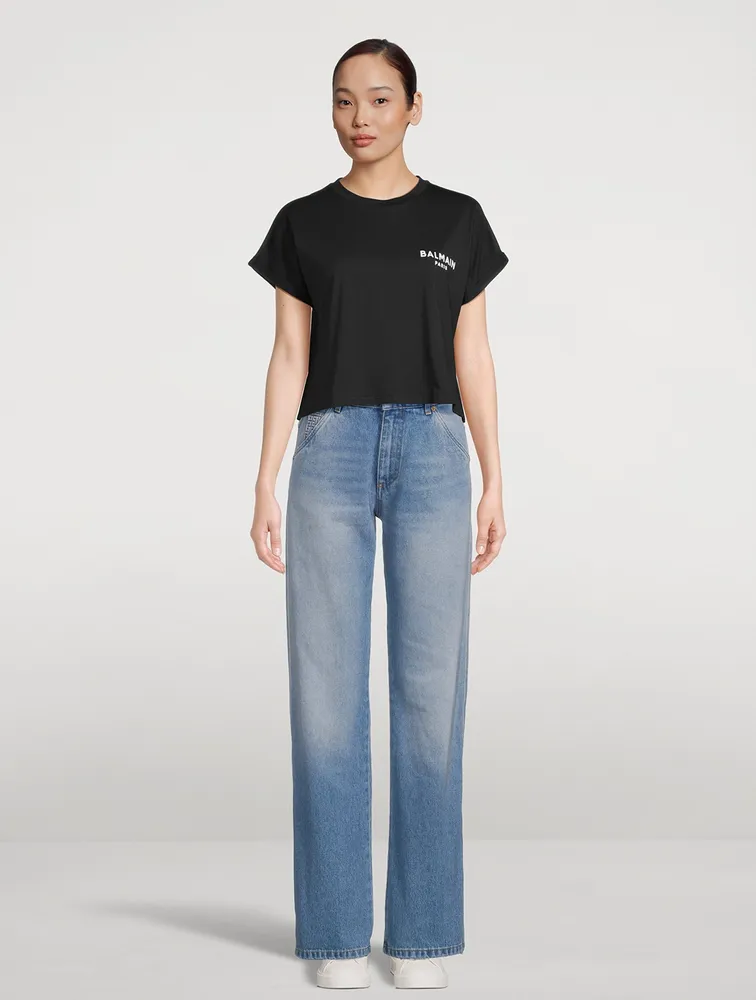 Flocked Logo Cropped T-Shirt