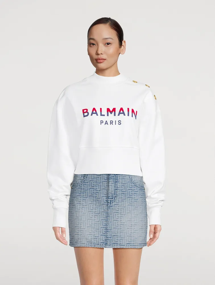 Flocked Logo Cropped Sweatshirt