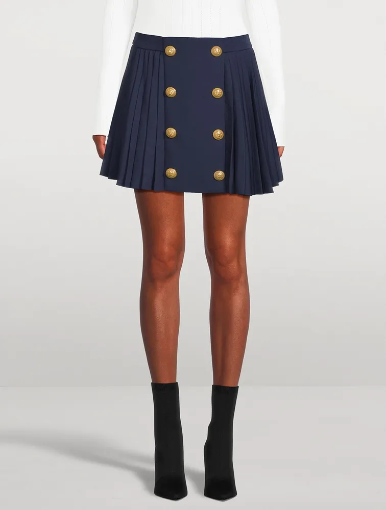 Pleated Wool Mini Skirt