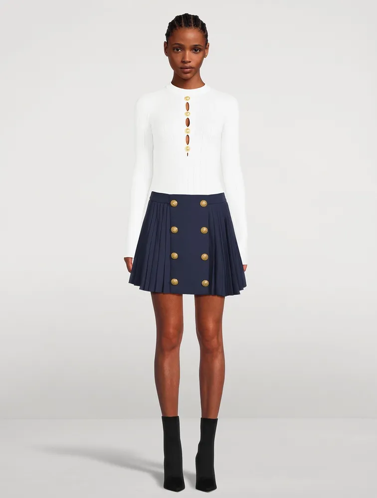 Pleated Wool Mini Skirt