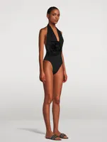 Cefeida V-Neck Flower One-Piece Swimsuit