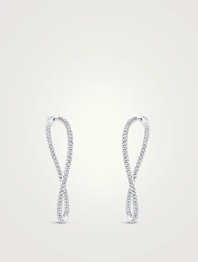 18K White Gold Twisted Hoops With Diamonds