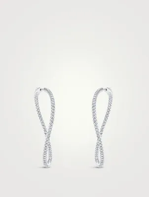 18K White Gold Twisted Hoops With Diamonds