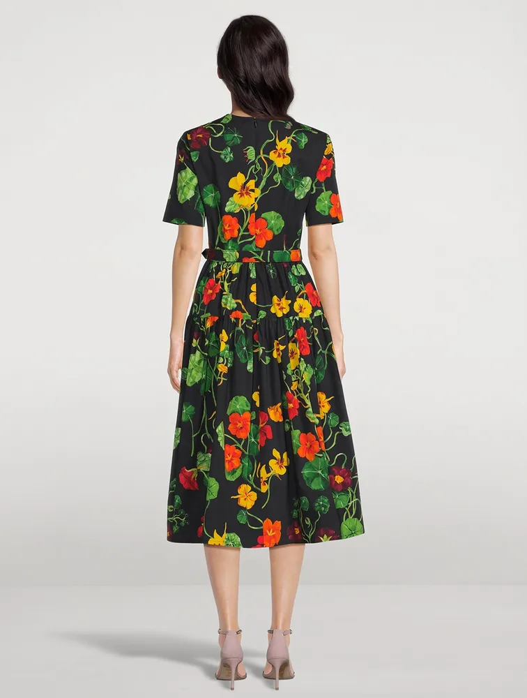 Belted Poplin Dress Nasturtium Print