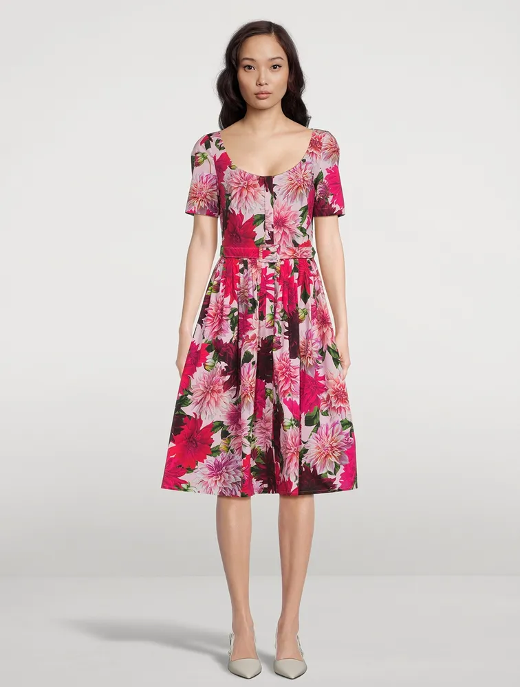 Belted Poplin Dress Dahlia Print