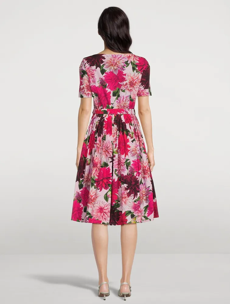 Belted Poplin Dress Dahlia Print