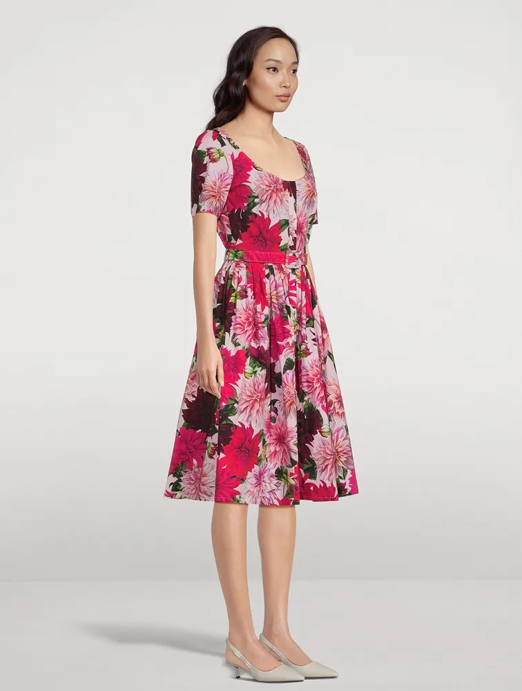 Belted Poplin Dress Dahlia Print