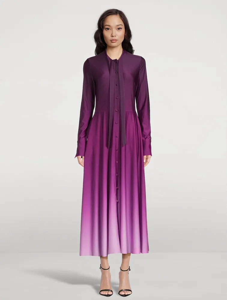 Ombre Jersey Long-Sleeve Midi Dress