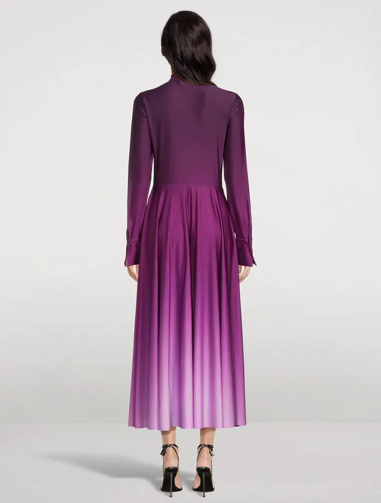 Ombre Jersey Long-Sleeve Midi Dress