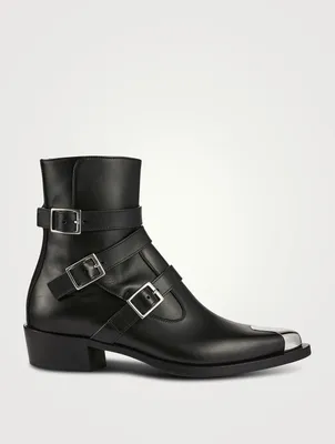 Punk Leather Boots With Triple Strap