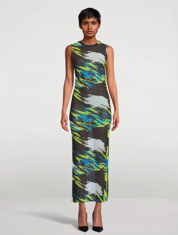 Mesh Maxi Dress Moto Print