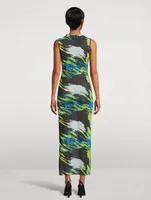 Mesh Maxi Dress Moto Print