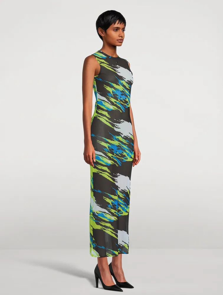 Mesh Maxi Dress Moto Print