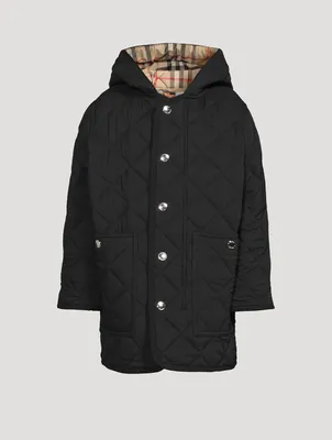 Nylon Diamond-Quilted Hooded Coat