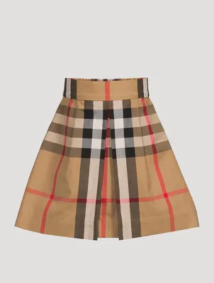 Exaggerated Check Cotton Pleated Skirt