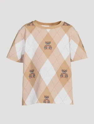 Cotton Argyle T-Shirt Thomas Bear Print