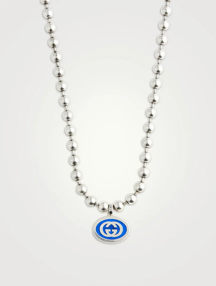 Interlocking G Silver Boule Chain Pendant Necklace