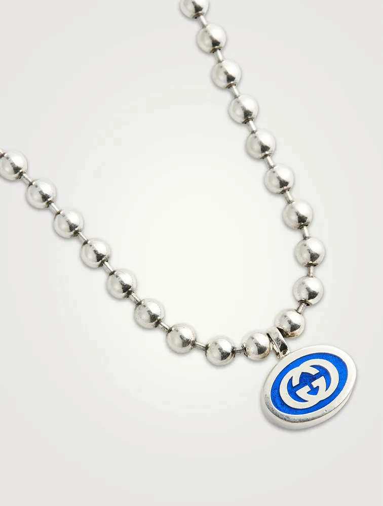Interlocking G Silver Boule Chain Pendant Necklace