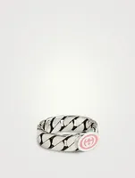 Interlocking G Silver Enamel Chain Ring