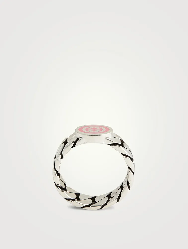 Interlocking G Silver Enamel Chain Ring