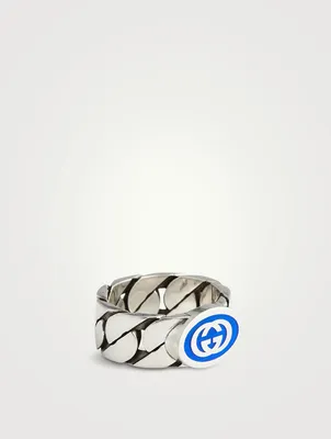 Interlocking G Silver Enamel Chain Ring