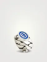 Interlocking G Silver Enamel Chain Ring