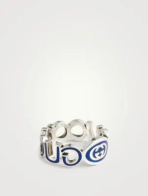 Interlocking G Silver Enamel Ring