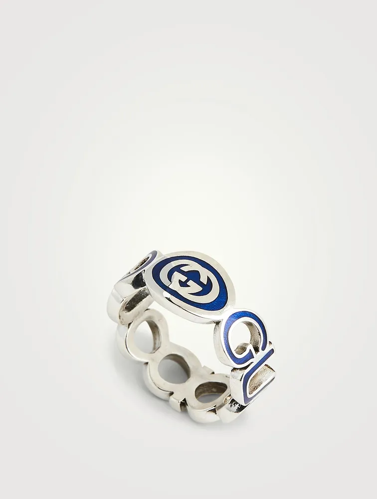 Interlocking G Silver Enamel Ring